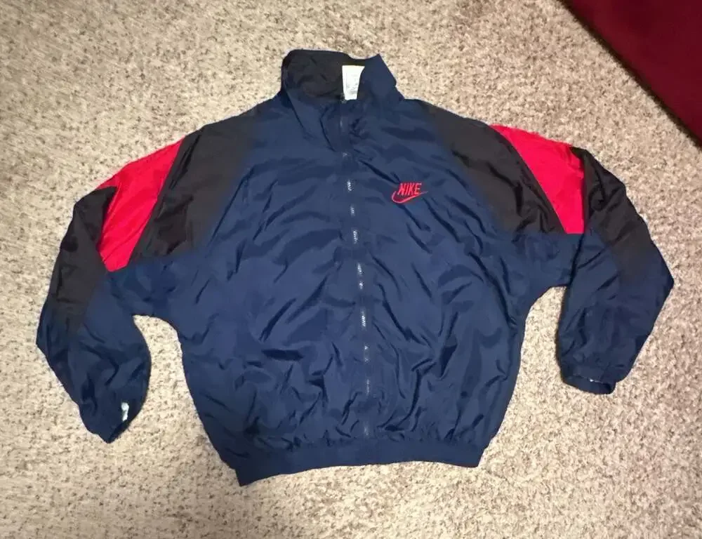 Vintage 90s Nike Full Zip Windbreaker Jacket Blue Red Black Big Swoosh